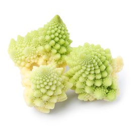 Photo of Cut fresh raw cauliflowers on white background