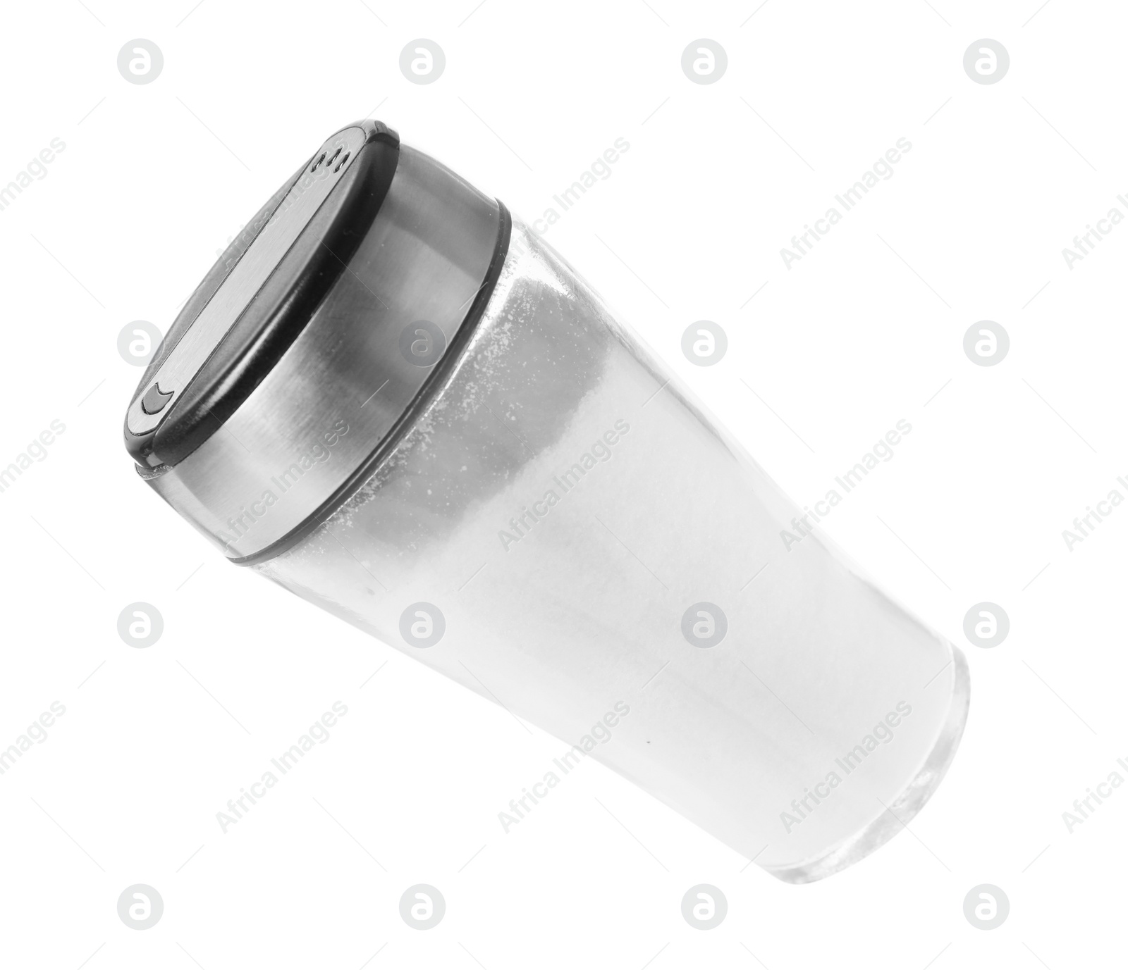 Photo of One shaker with salt isolated on white