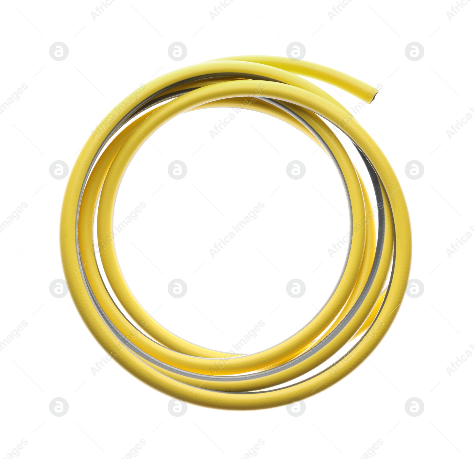 Photo of Hose isolated on white, top view. Gardening tool