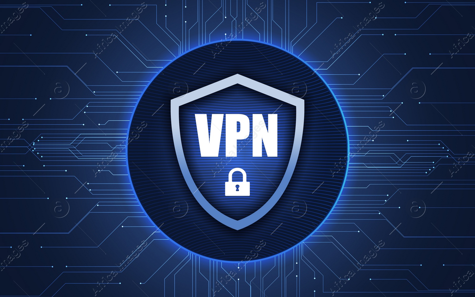 Illustration of Concept of secure network connection. Acronym VPN on color background, illustration