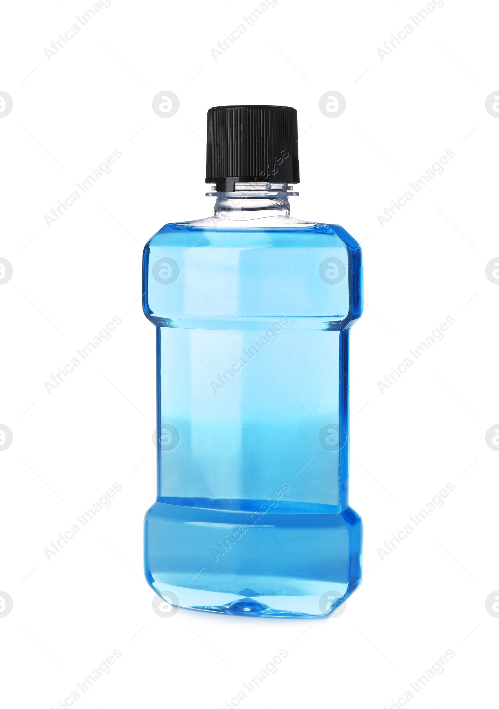 Photo of Bottle with mouthwash for teeth care on white background