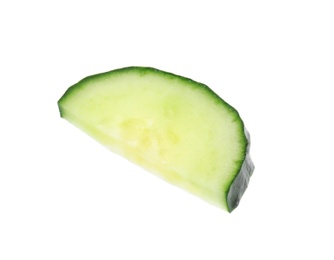 Piece of fresh cucumber on white background