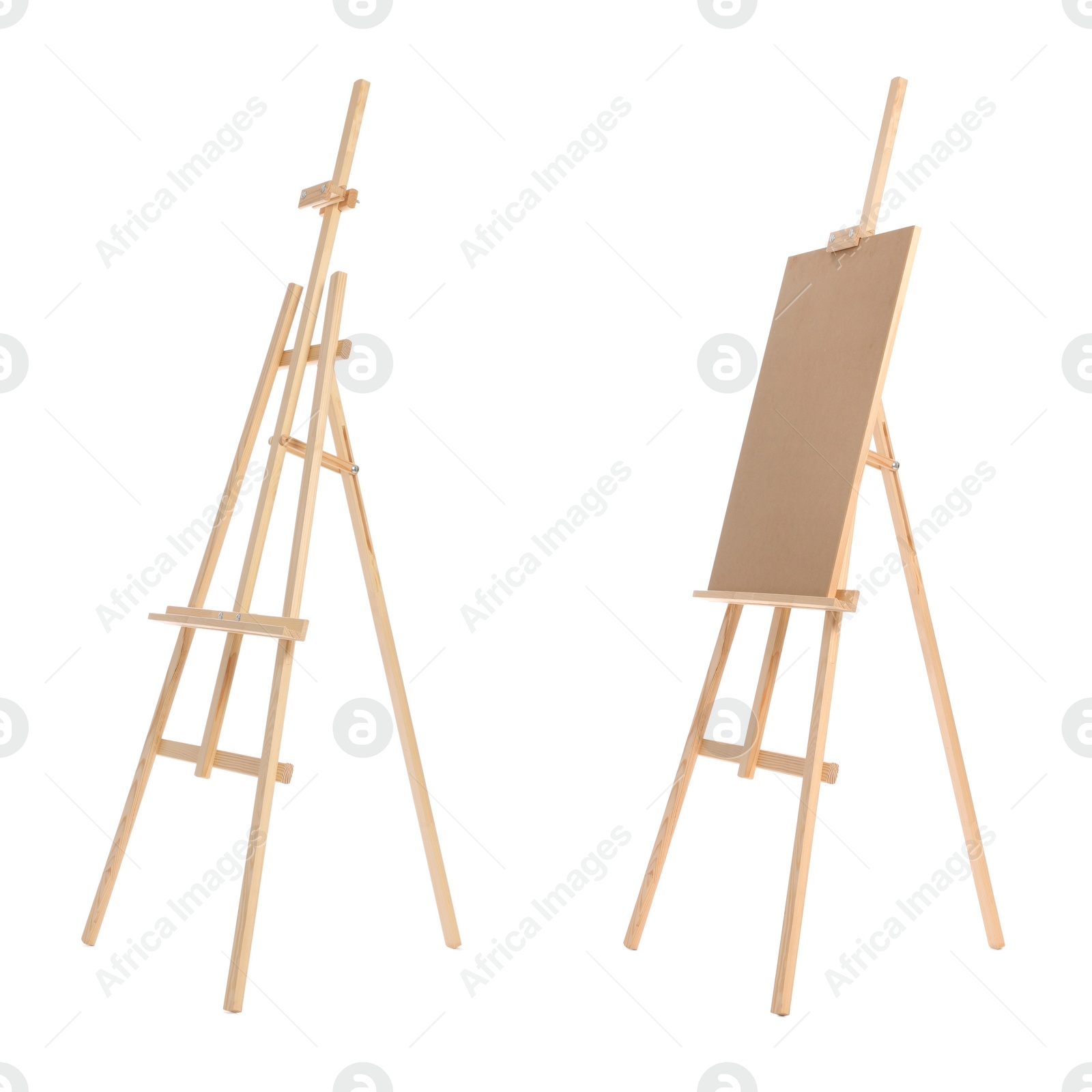 Image of Wooden easel isolated on white, one with canvas