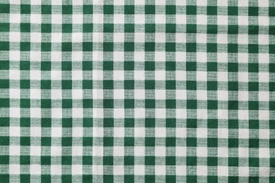 Photo of Green checkered tablecloth as background, top view