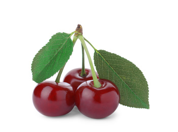 Sweet red juicy cherries isolated on white