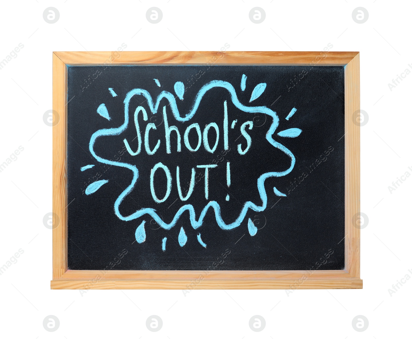 Photo of Chalkboard with text School's Out isolated on white. Summer holidays