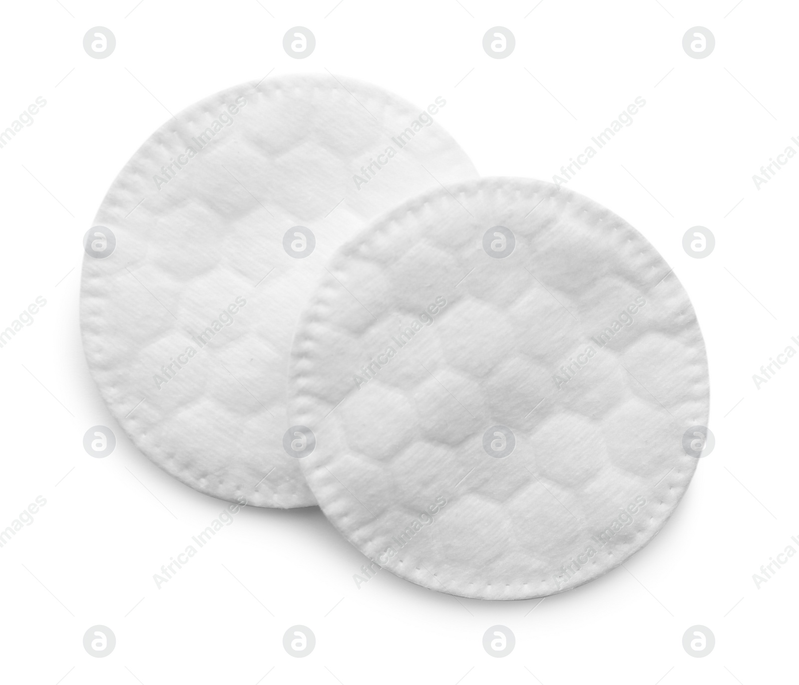 Photo of Cotton pads isolated on white, top view