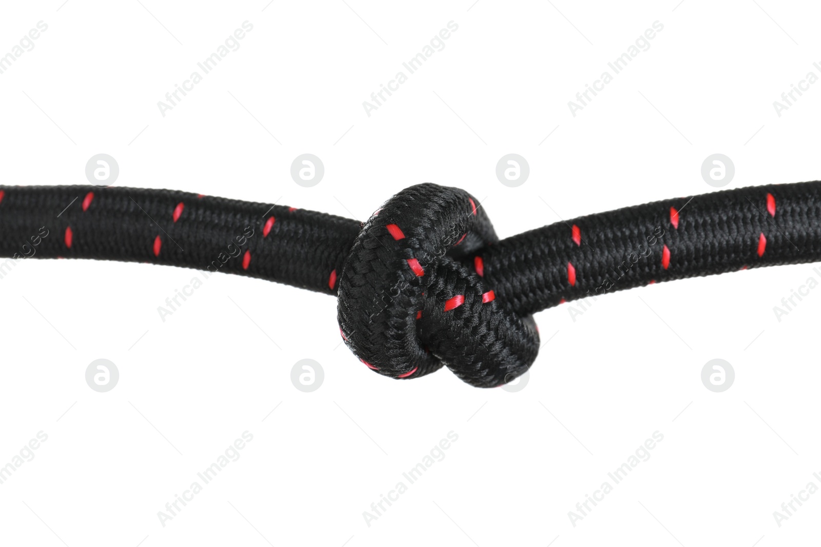 Photo of Climbing rope with knot on white background