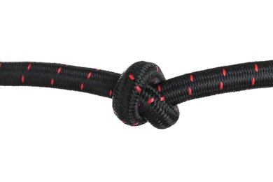 Climbing rope with knot on white background