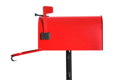 Photo of Open red letter box on white background