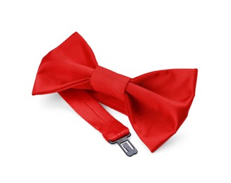 Photo of Stylish red bow tie on white background