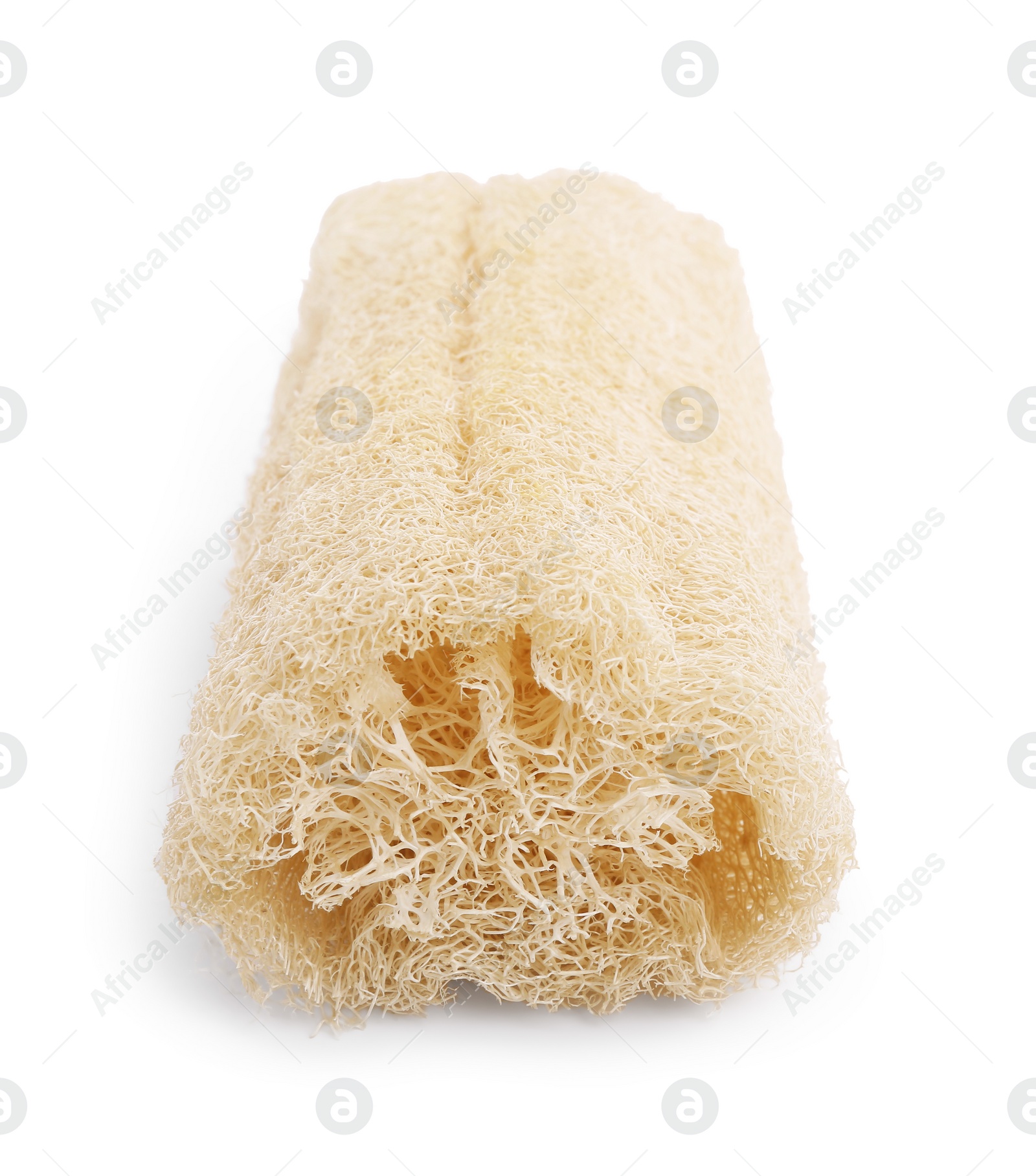 Photo of Loofah sponge isolated on white. Personal hygiene product