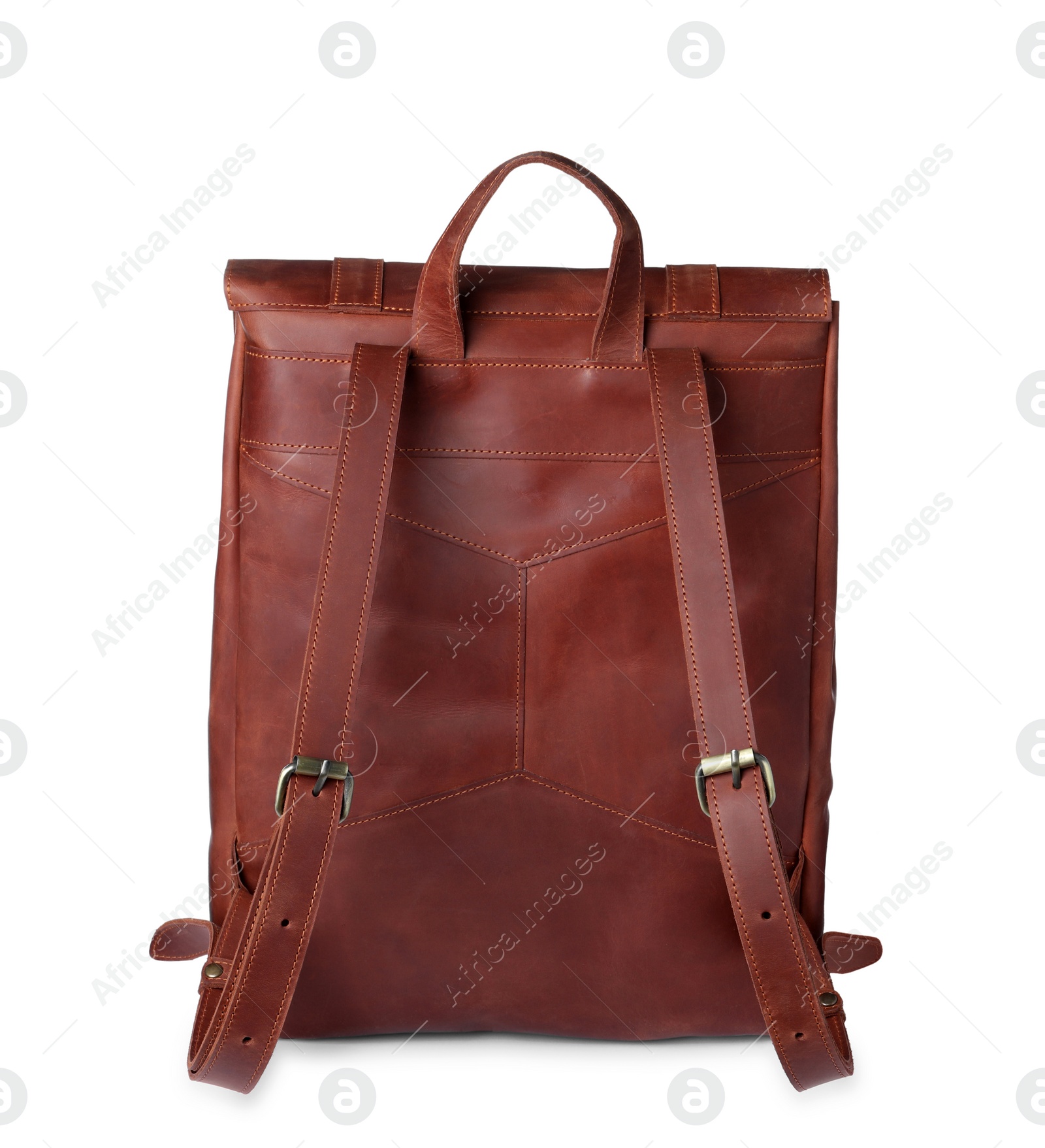 Photo of Stylish brown leather urban backpack isolated on white