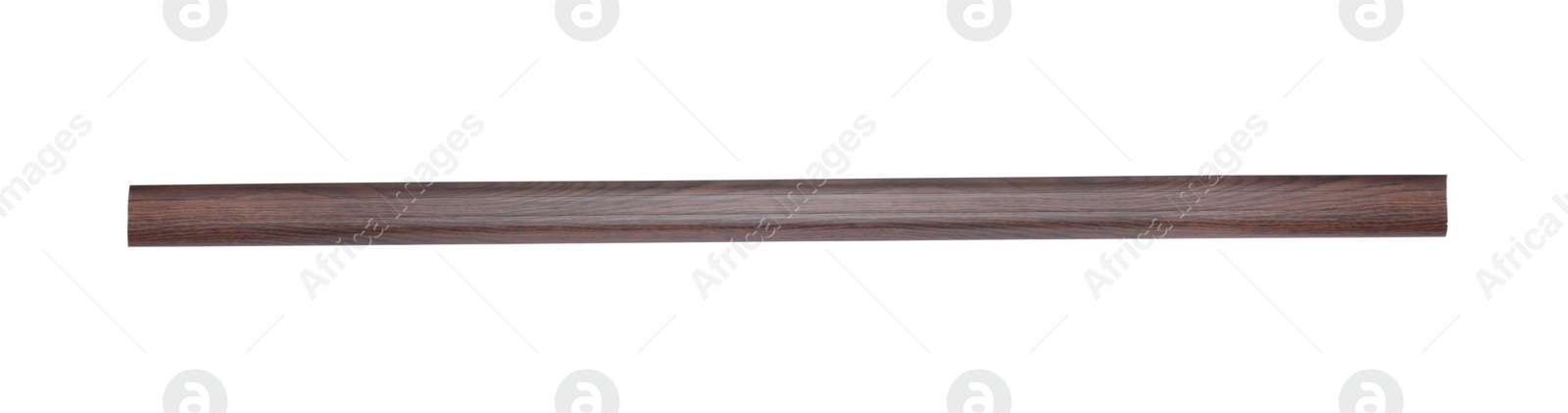 Photo of One piece of wooden baseboard isolated on white, top view