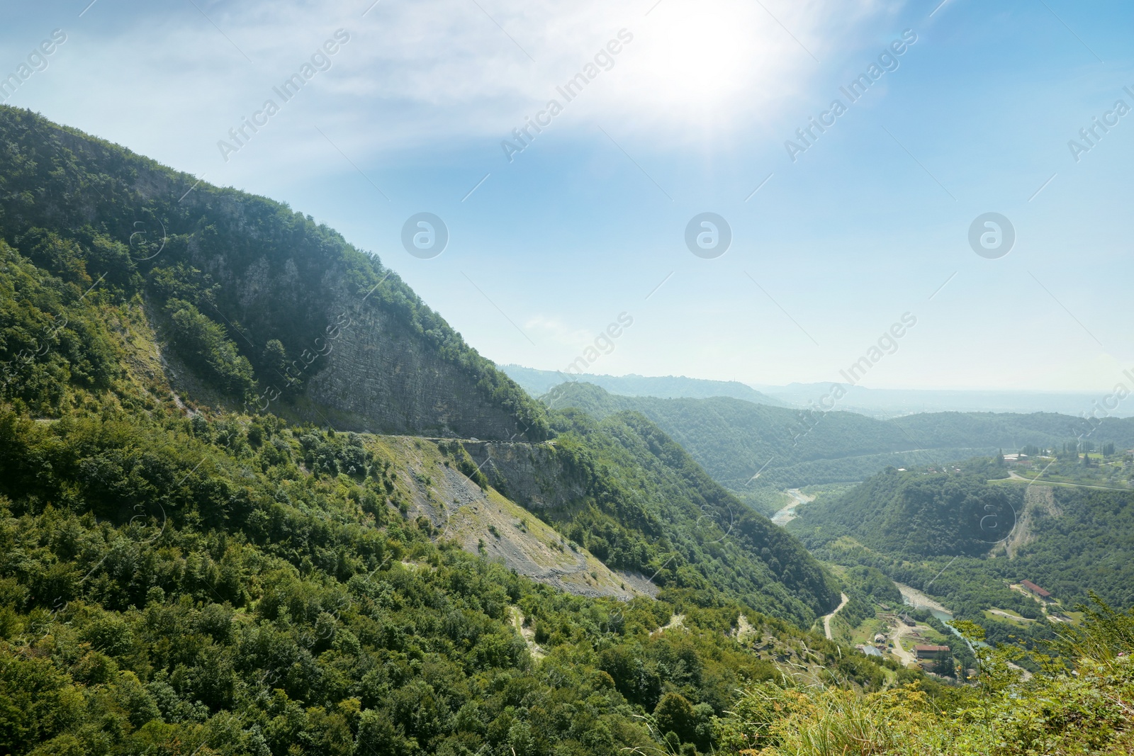 Photo of Beautiful mountain landscape with forest and green hills