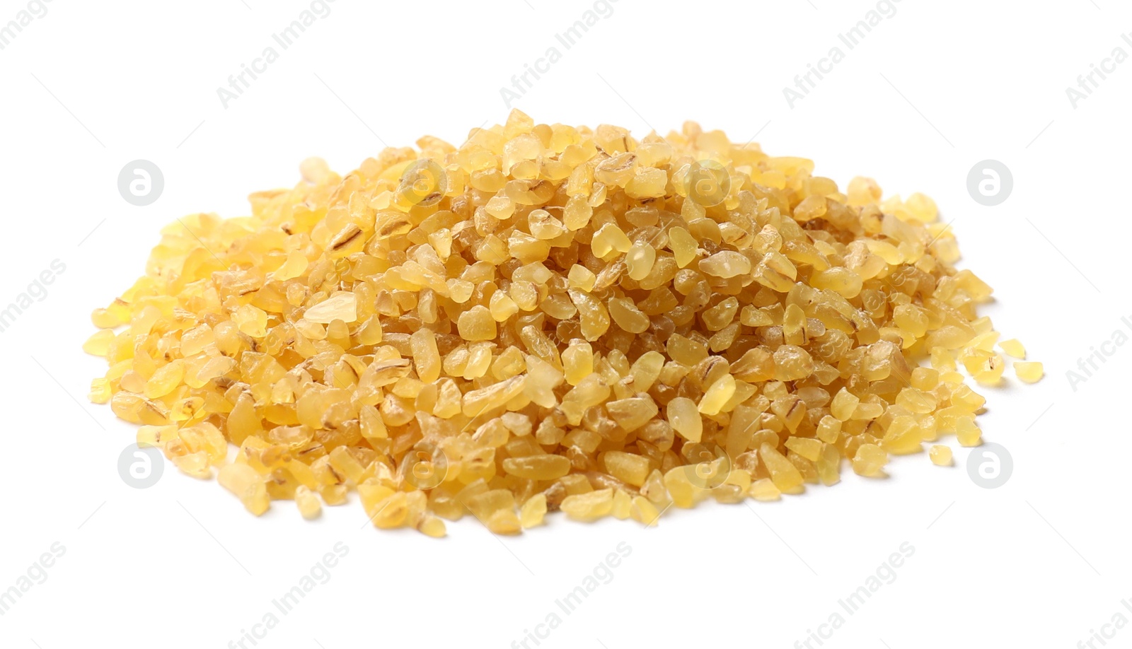 Photo of Pile of raw bulgur isolated on white