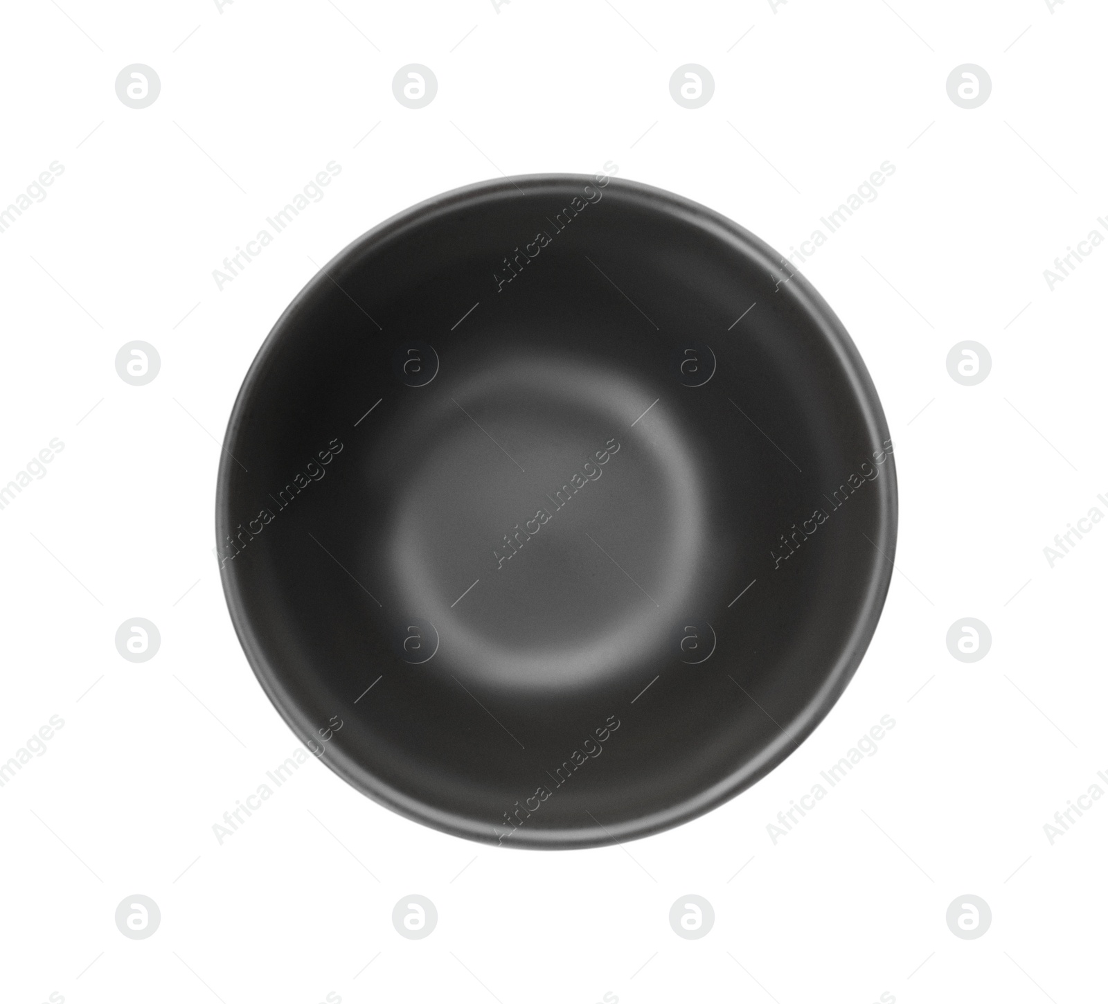 Photo of Empty dark bowl isolated on white, top view