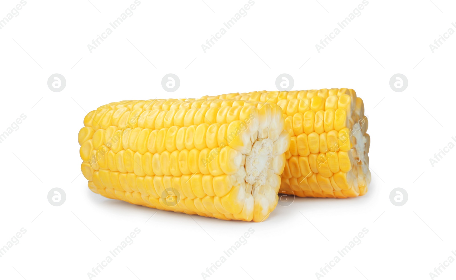 Photo of Pieces of fresh corncob on white background