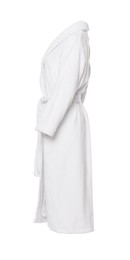 Soft clean terry bathrobe isolated on white, side view