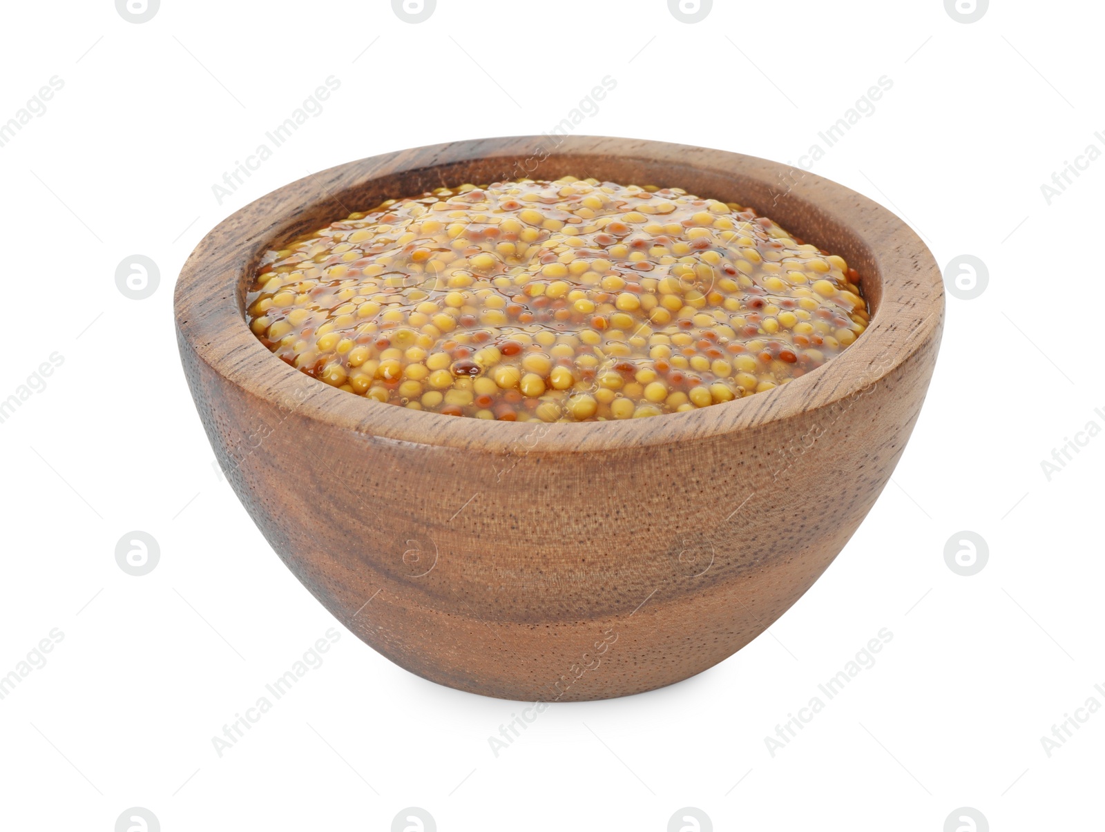 Photo of Fresh whole grain mustard in bowl isolated on white