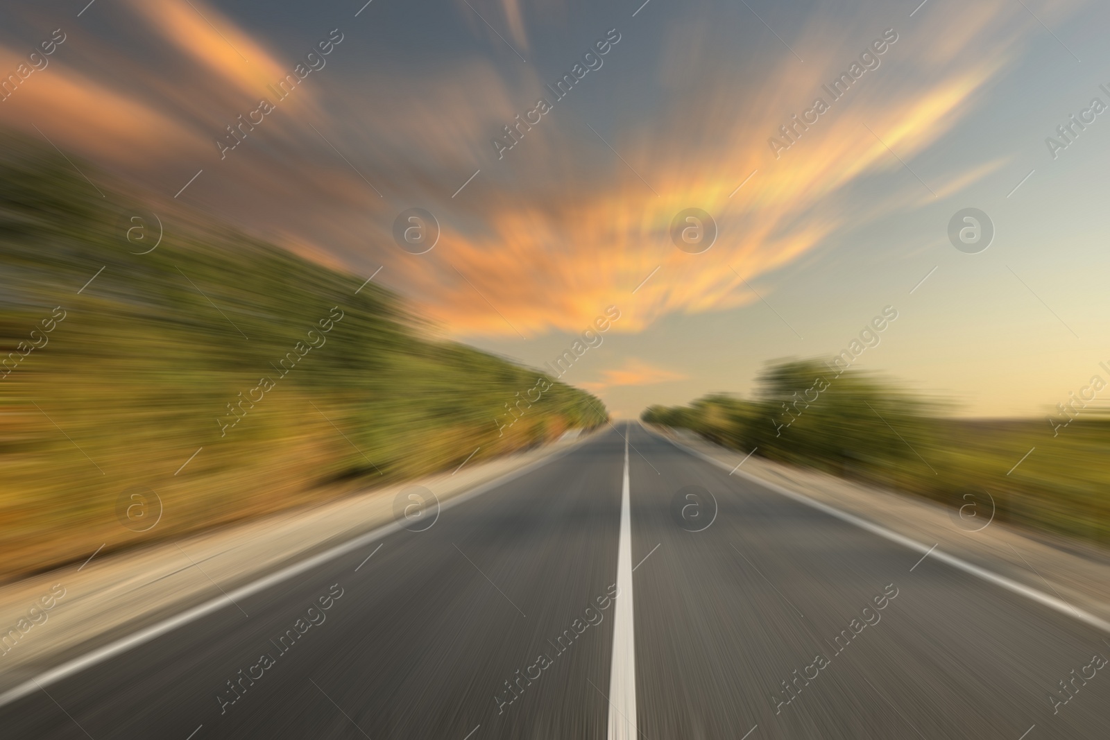 Image of Asphalt country road without transport, motion blur effect