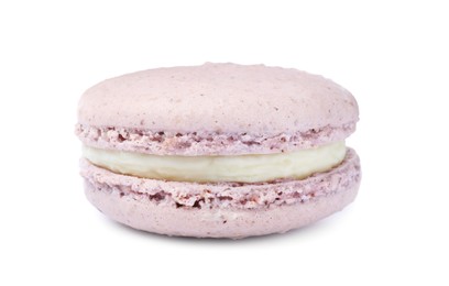 Photo of Violet macaron isolated on white. Delicious dessert