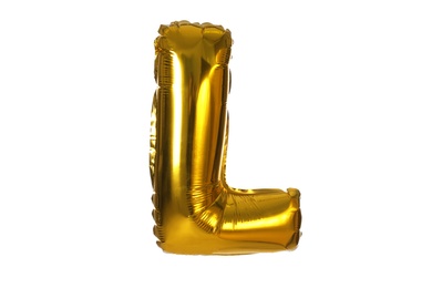 Photo of Golden letter L balloon on white background