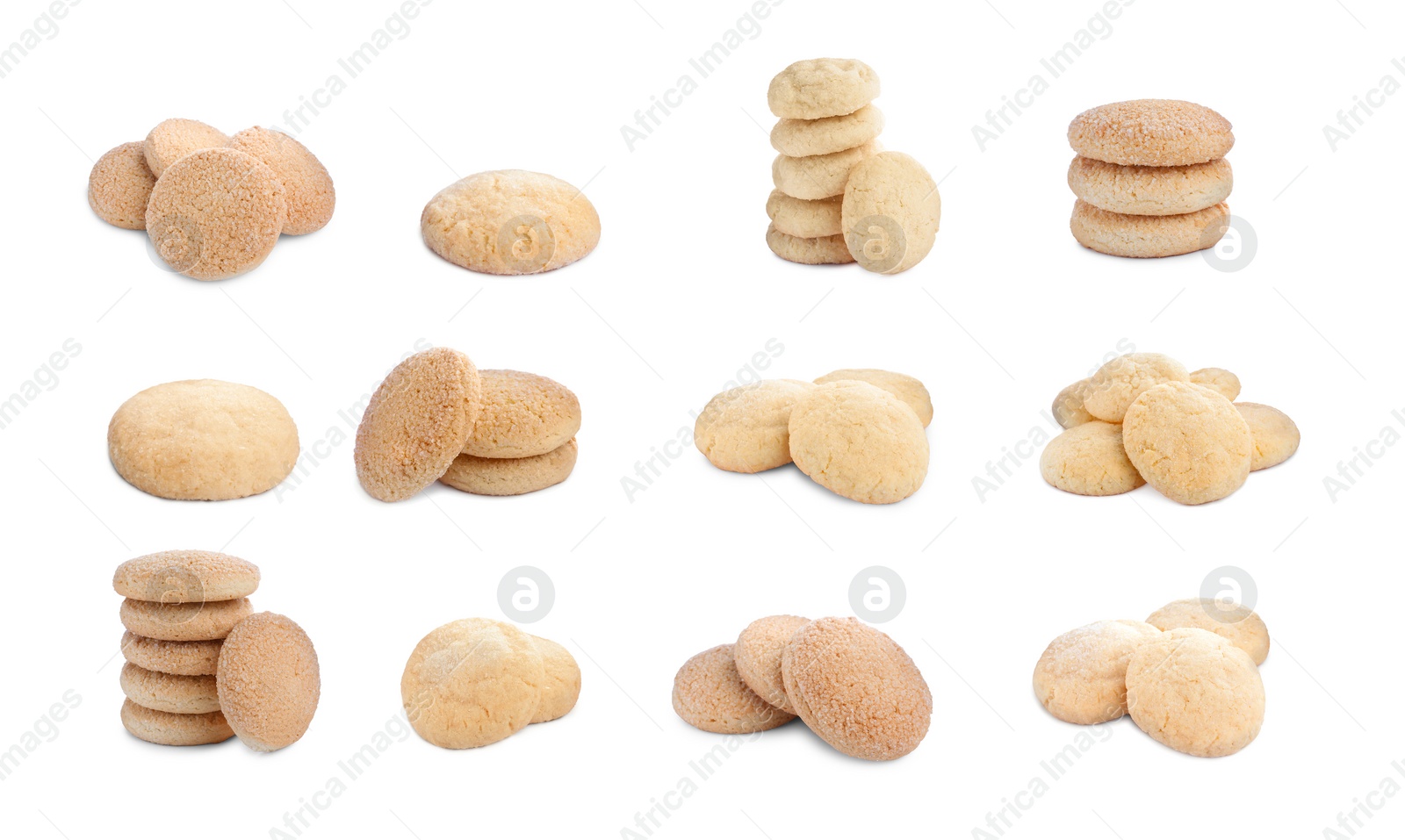 Image of Set with tasty sugar cookies on white background