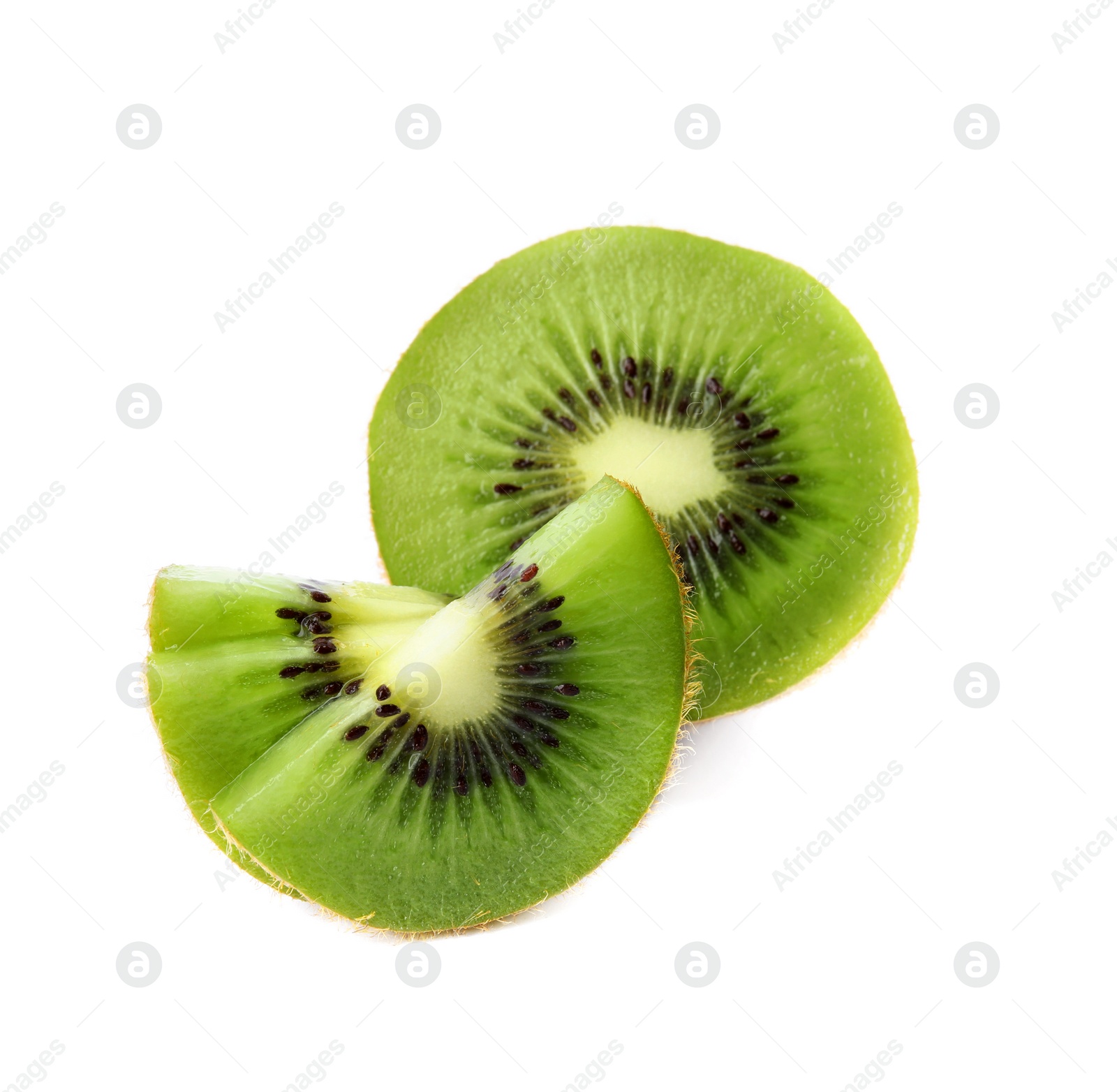 Photo of Pieces of fresh kiwi on white background