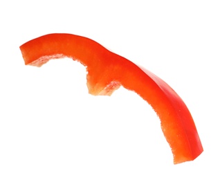 Slice of ripe red bell pepper on white background