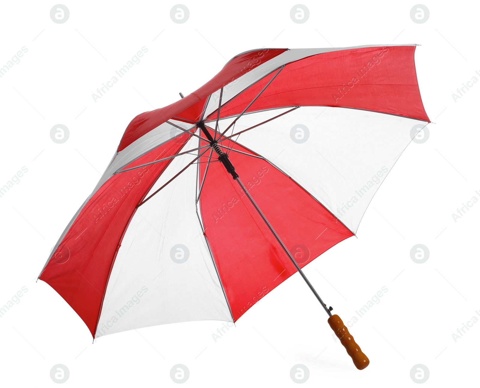 Photo of One open colorful umbrella isolated on white