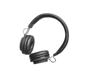 Stylish headphones with pads on white background