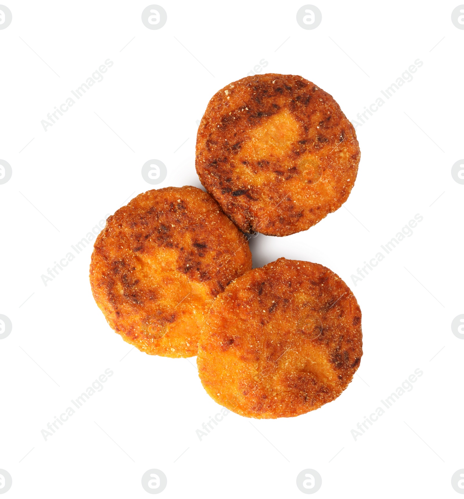 Photo of Tasty vegan cutlets isolated on white, top view