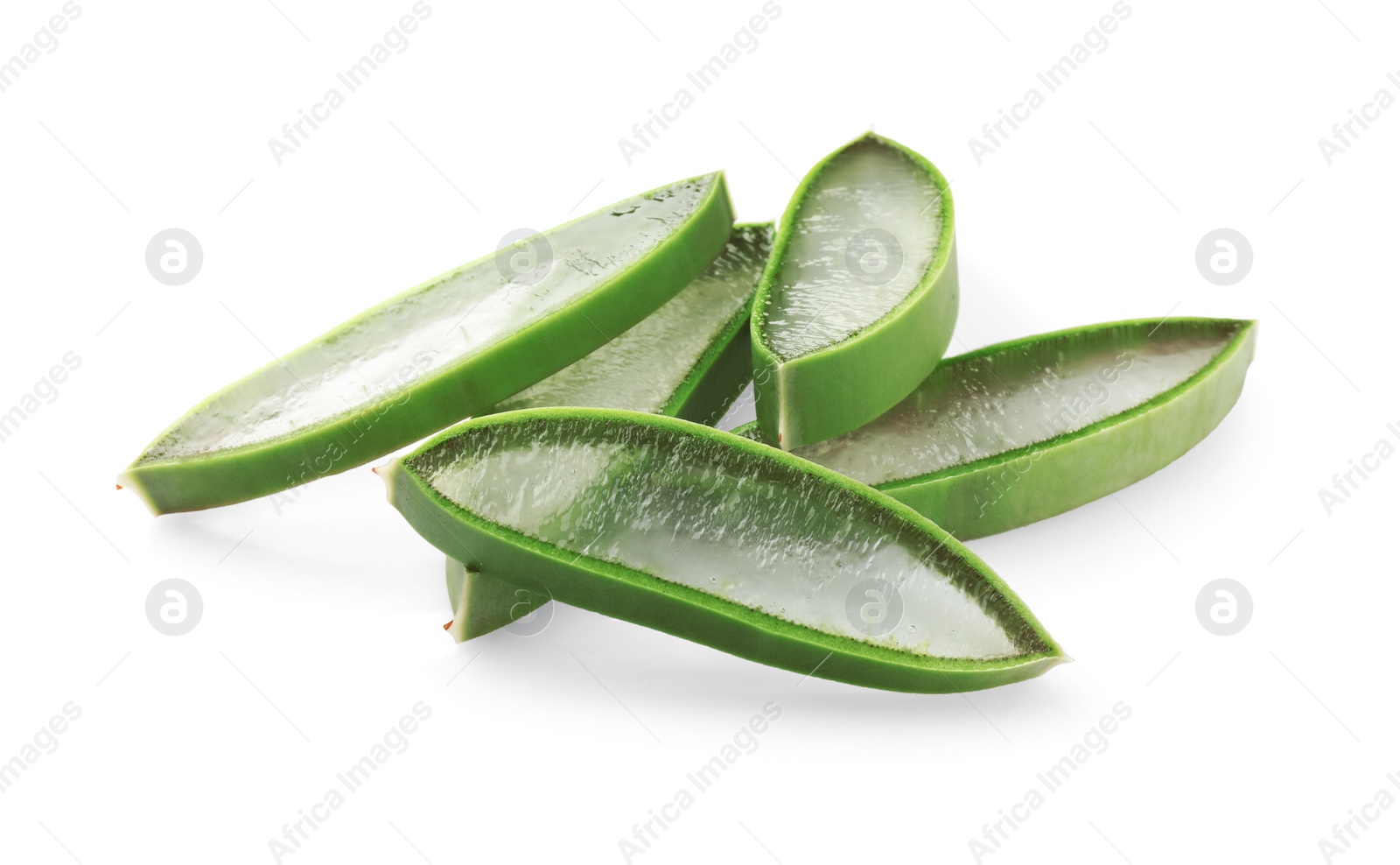 Fresh aloe vera slices isolated on white Photo of Fresh aloe vera slices isolated on white