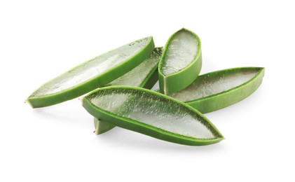 Photo of Fresh aloe vera slices isolated on white