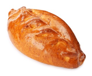 Photo of One delicious baked patty on white background