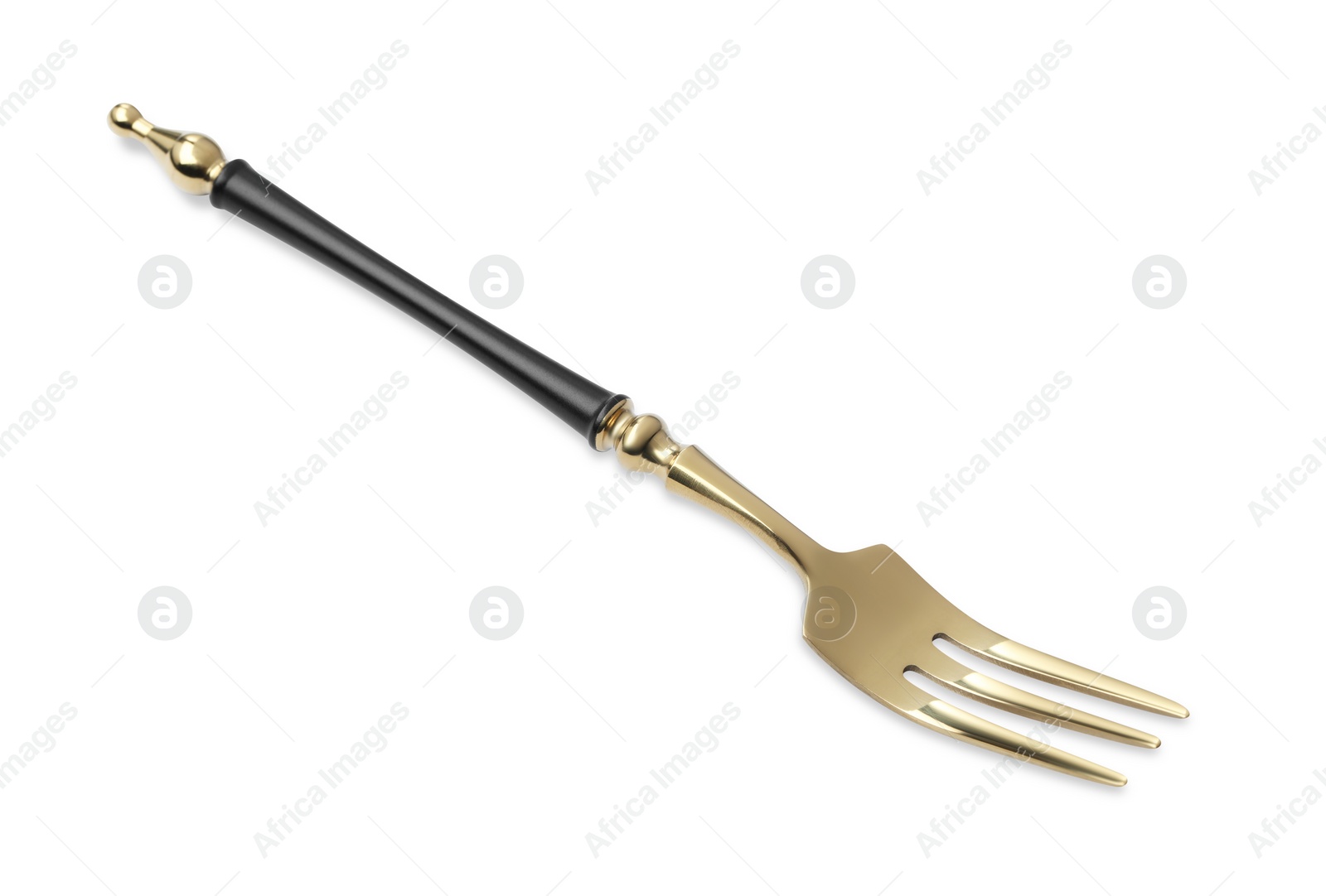 Photo of Clean shiny golden fork isolated on white
