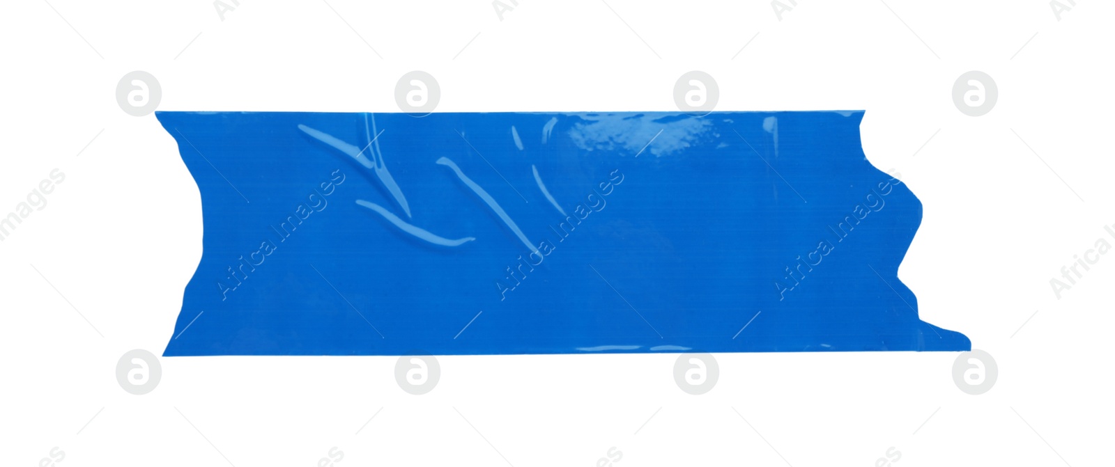 Photo of Piece of blue adhesive tape isolated on white, top view