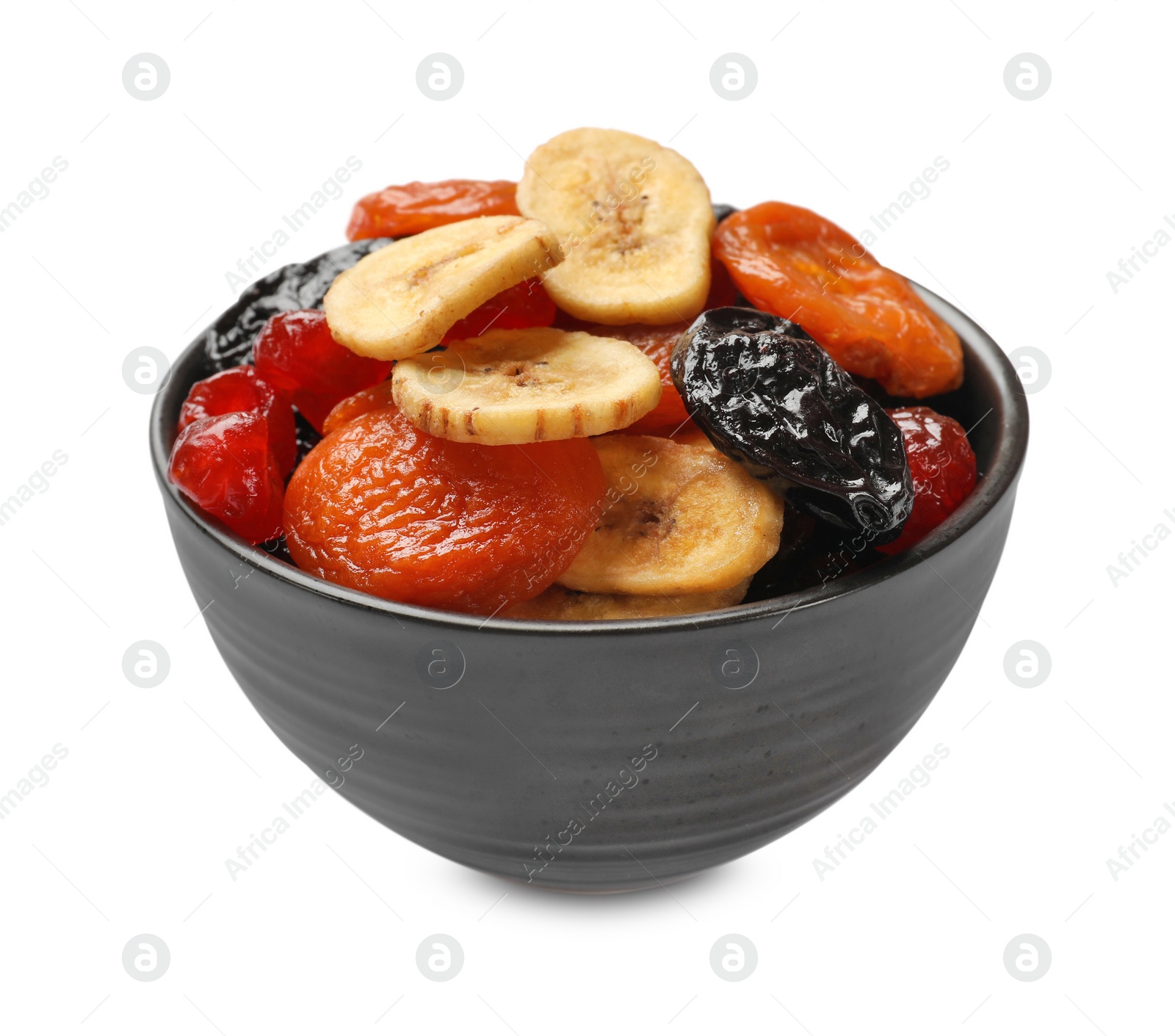 Mix of delicious dried fruits isolated on white Photo of Mix of delicious dried fruits isolated on white