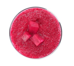 Photo of Glass of fresh beet juice on white background