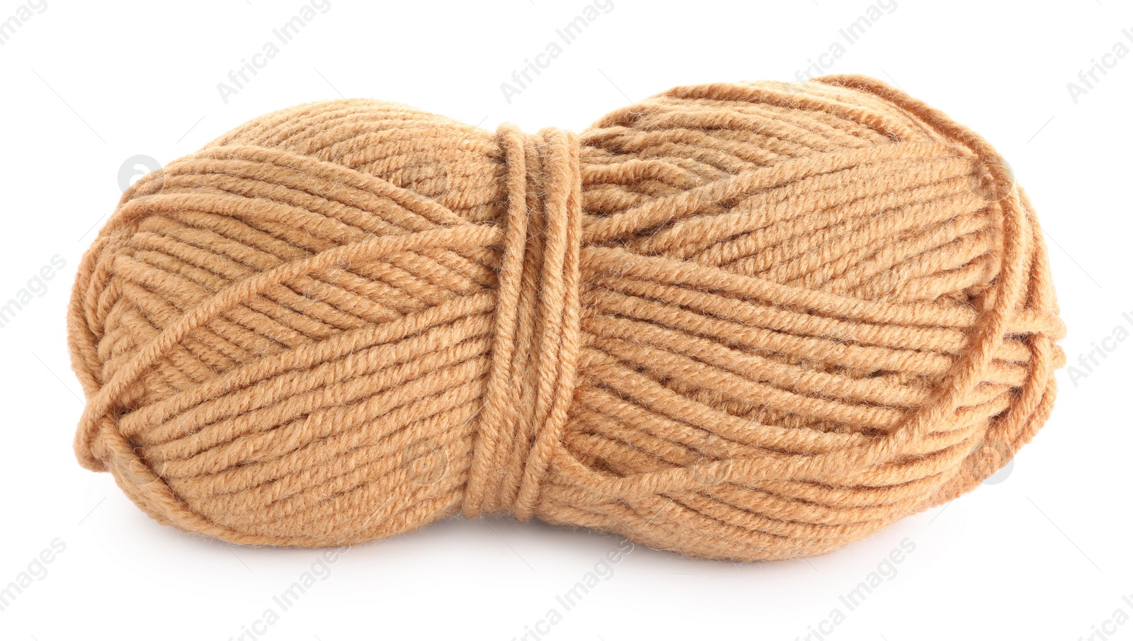 Photo of Soft brown woolen yarn isolated on white