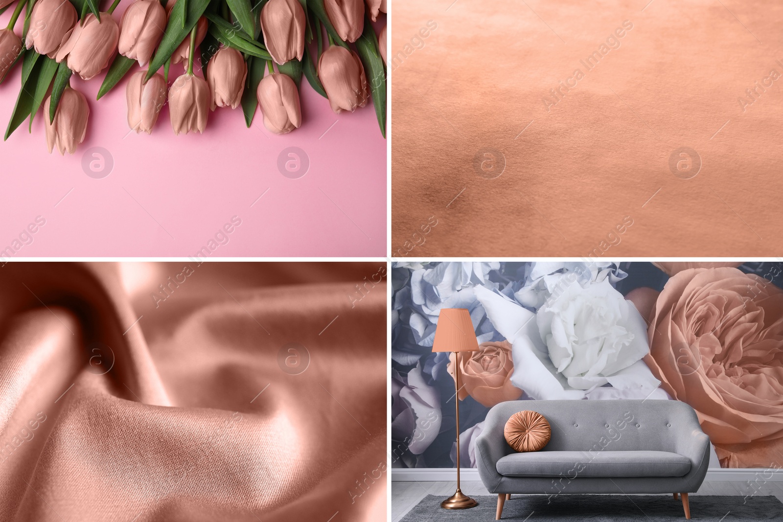 Image of Collage made with different photos inspired by rose gold color