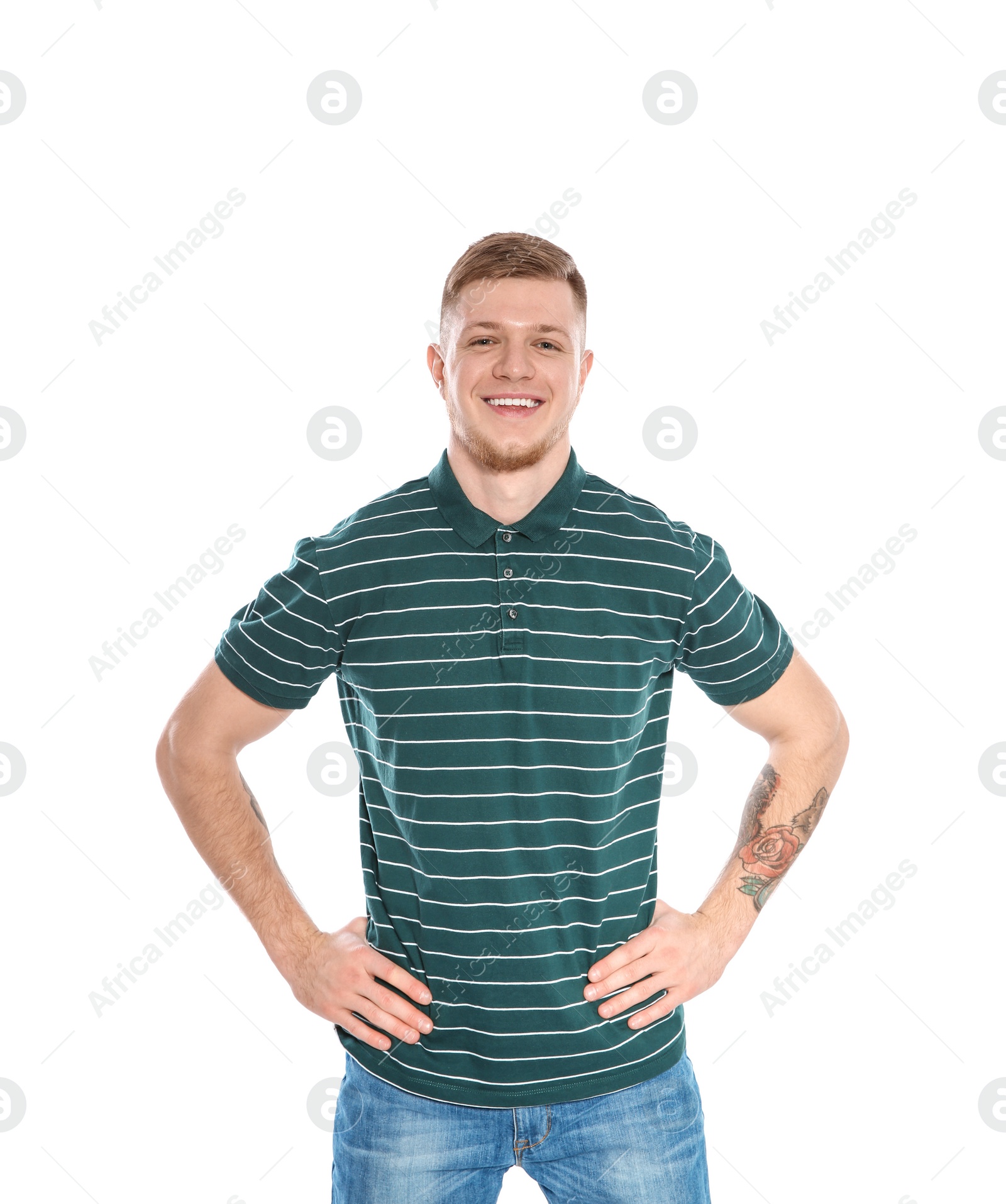 Photo of Portrait of handsome young man on white background