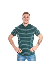 Photo of Portrait of handsome young man on white background