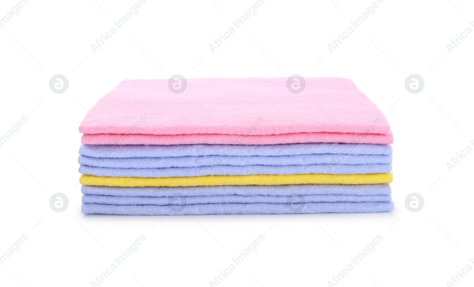 Photo of Stack of cleaning rags isolated on white