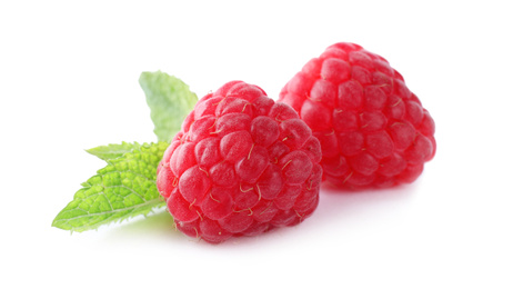 Photo of Delicious sweet ripe raspberries isolated on white