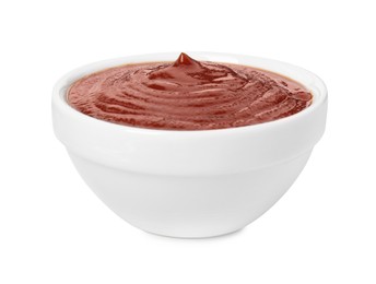 Photo of Tasty barbecue sauce in bowl isolated on white