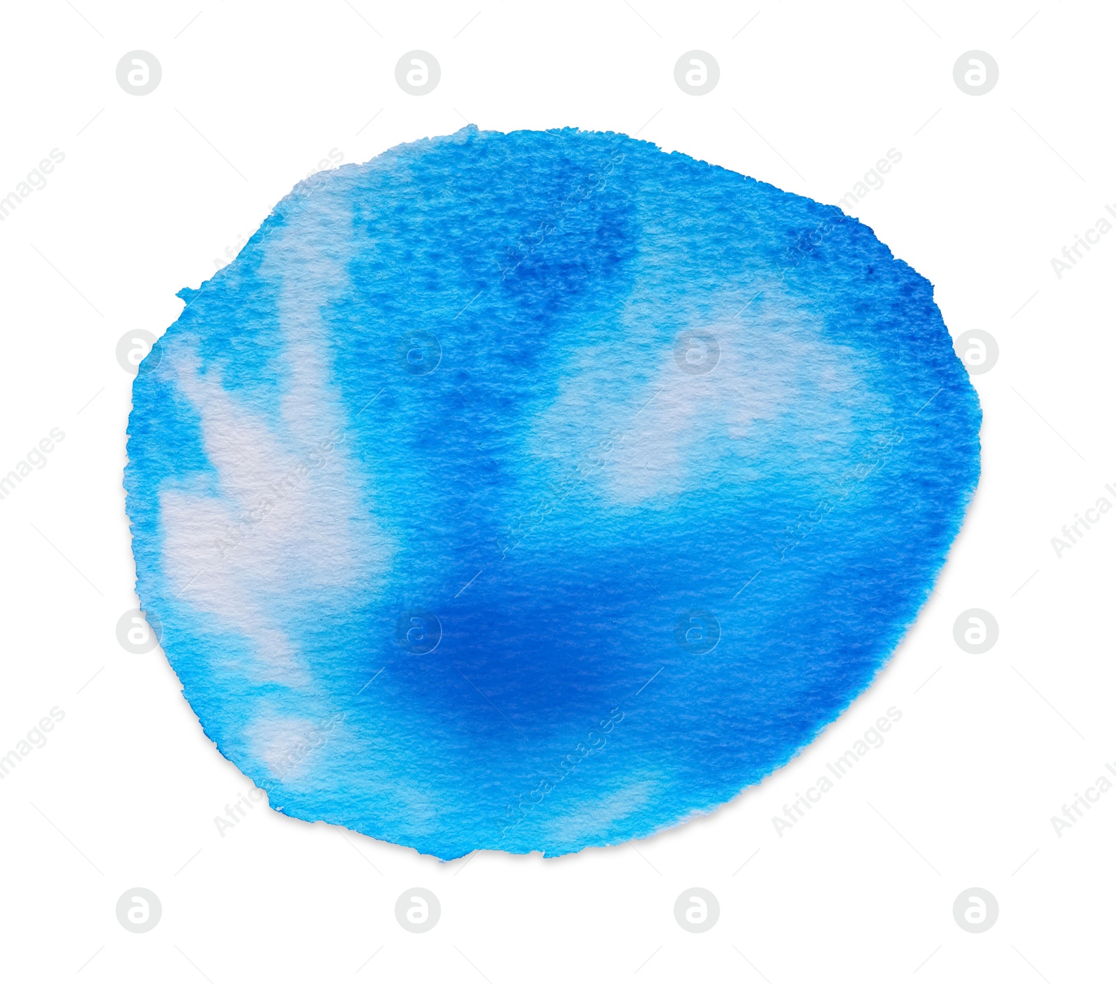 Photo of Blot of light blue ink on white background, top view