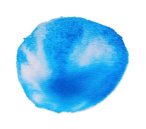 Photo of Blot of light blue ink on white background, top view