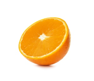 Photo of Half of ripe orange isolated on white